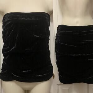 Free People Black Velvet Convertible Strapless Top Mini Skirt Ruched M